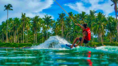 Experience Siargao Wakepark Wakeboarding Action from Above Aerial View Project LUPAD