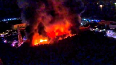 Fire in Star City’s Snow World from Above Aerial View Project LUPAD