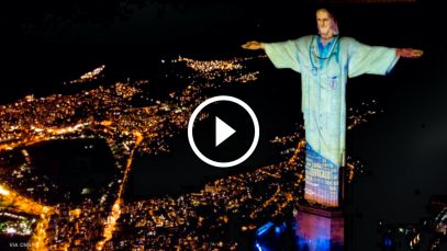 Christ the Redeemer Statue Lit Up as a Doctor in Tribute to Healthcare Workers Project LUPAD