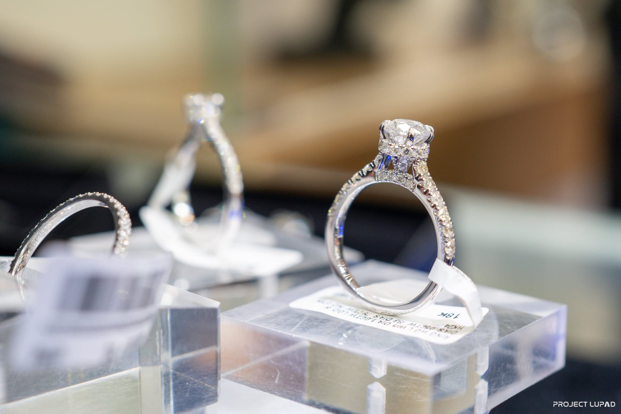 A lab-grown diamond ring on display