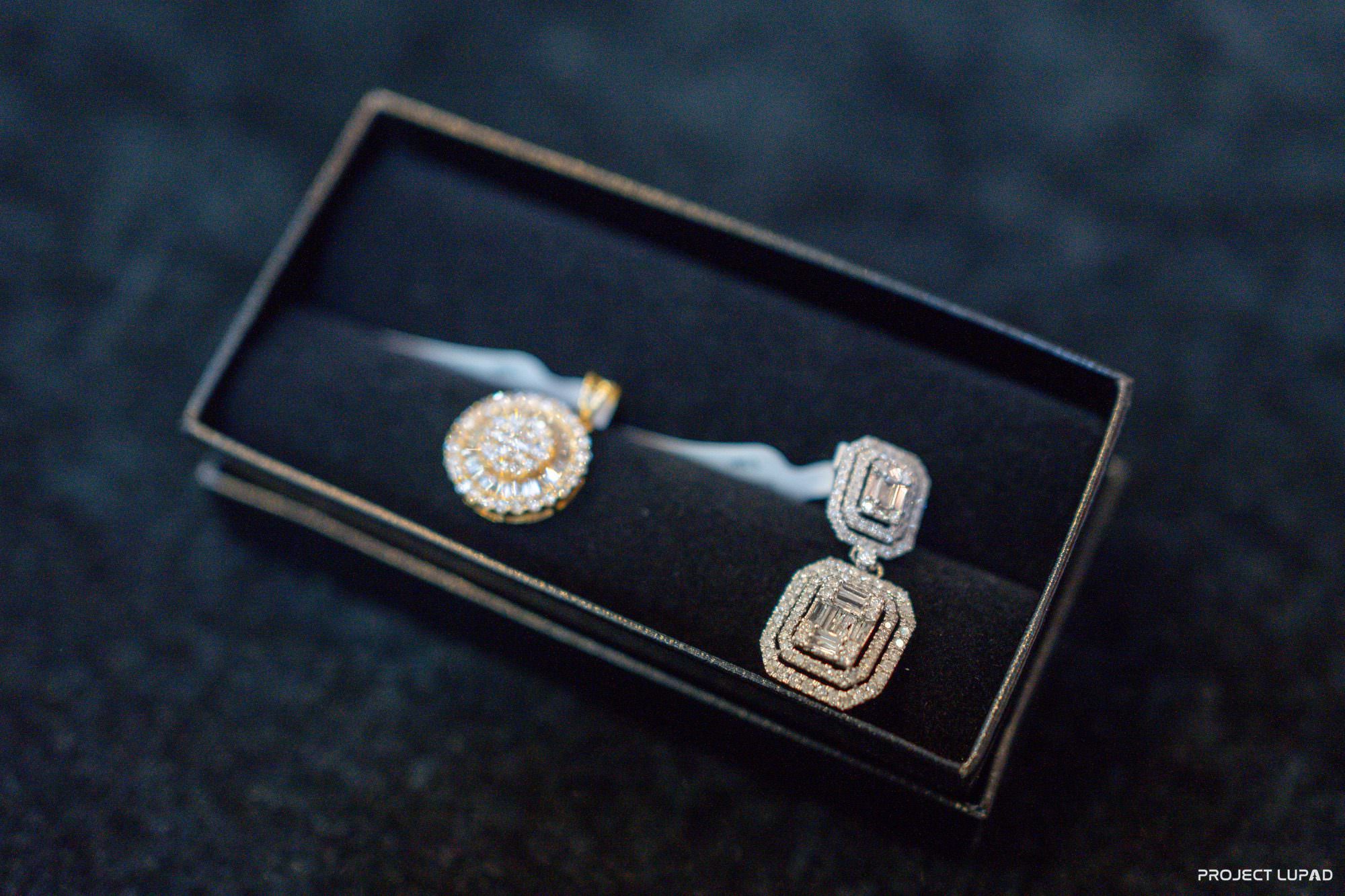 Lab-grown diamond earrings in a case