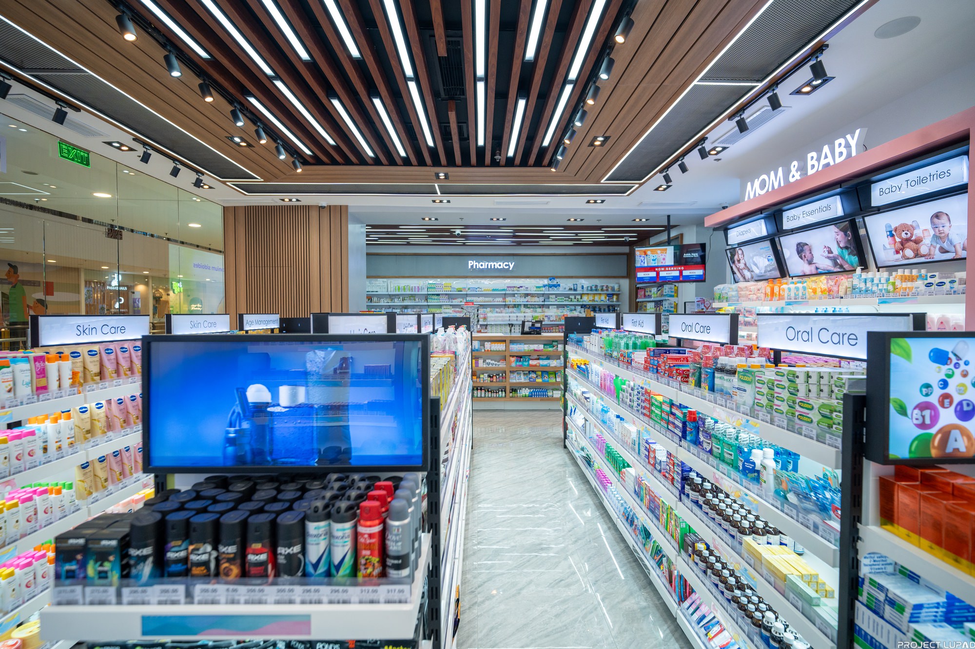 The aisles of the refreshed Rose Pharmacy